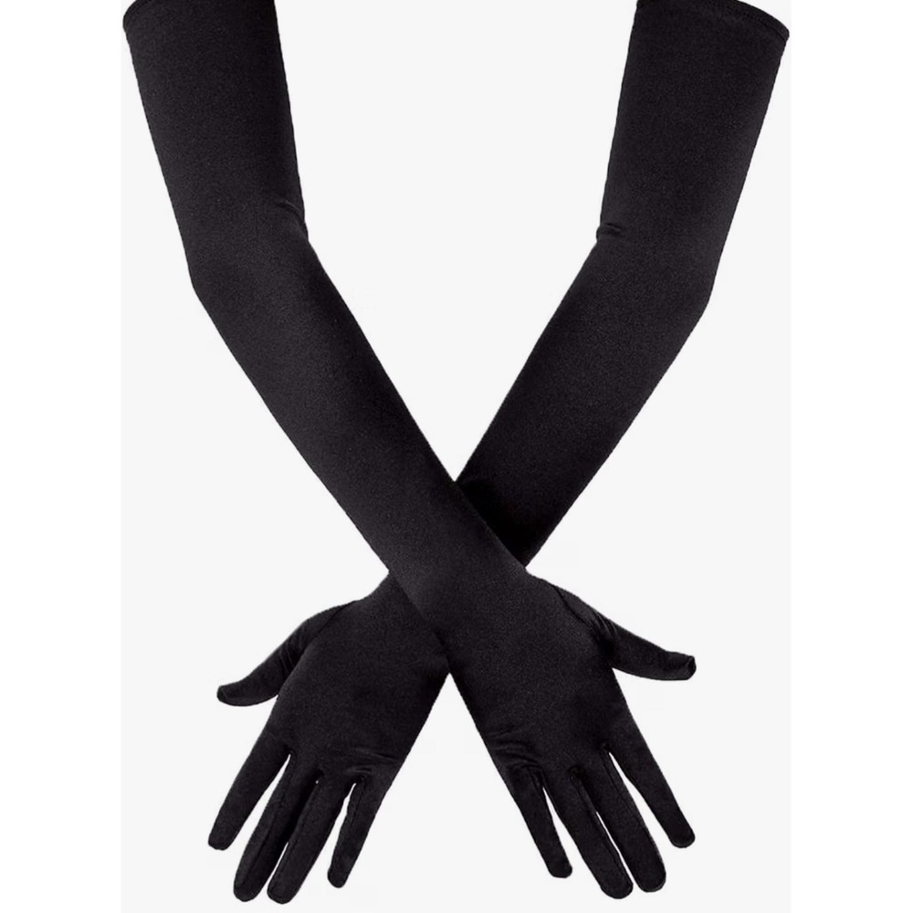 Womens Long Black Satin Opera Gloves 21 Inch Stretch Evening Formal NWT